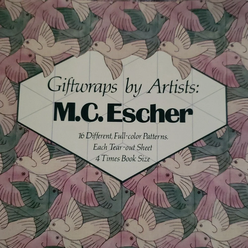 Vintage 80s Book of M.C. Escher Art Gift Wraps with Bird Pattern and 15 More
